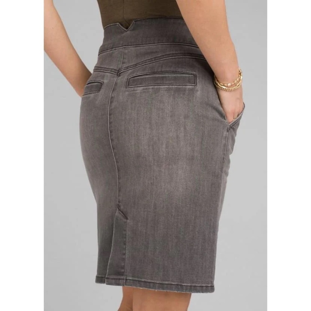 Prana Charcoal Stretch Denim Skirt Organic Cotton High Waisted Knee Length Sz 8 - Picture 3 of 9